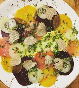 Millers Guild Ash roasted beet carpaccio with white truffles